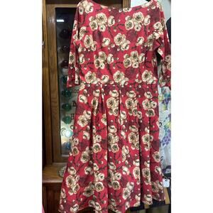 Bettie Page Red Floral Midi Dress